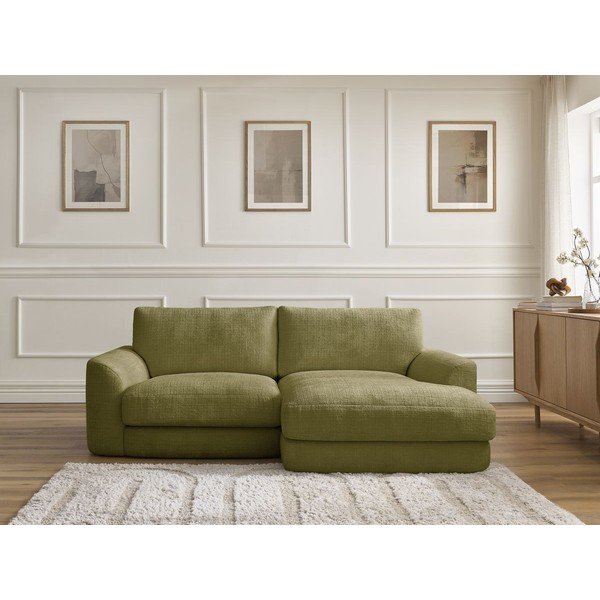 Divano angolare color kaki (con penisola a destra/con chaise lounge) con rivestimento in ciniglia Leonore – Bobochic Paris-image-1