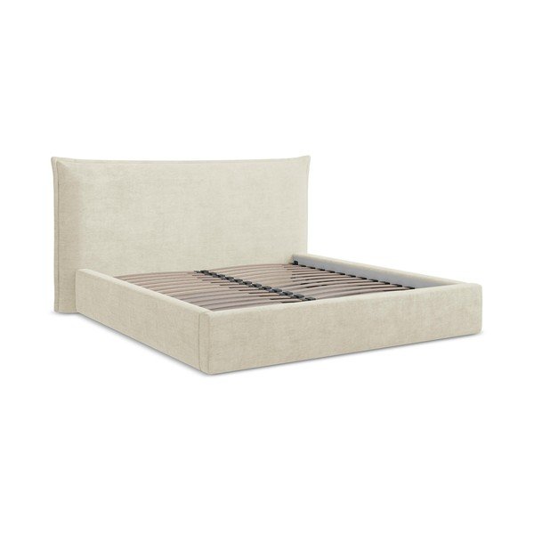 Letto matrimoniale imbottito beige con contenitore con rete inclusa 140x200 cm Esala – Makamii-image-2