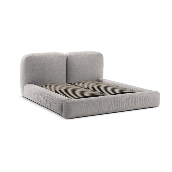 Letto matrimoniale imbottito grigio chiaro con contenitore con rete inclusa 200x200 cm Martina – Micadoni -image-3