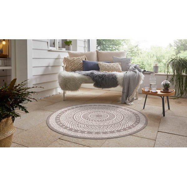 Tappeto per esterni marrone e beige Rotondo, ø 160 cm - Ragami-image-1
