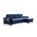 Divano letto angolare in velluto blu navy, angolo destro Lofty Lilly - Miuform