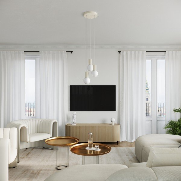 Lampadario beige in metallo con paralume in vetro ø 25 cm Orbital – Sollux-image-1