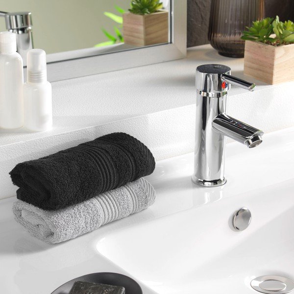 Asciugamano tipo terry nero in cotone 30x50 cm Tendresse – douceur d'intérieur-image-1