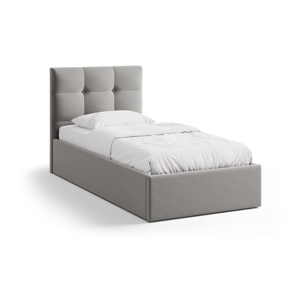 Letto singolo imbottito grigio con contenitore con rete inclusa 90x200 cm Phaedra – Micadoni  | Letti singoli