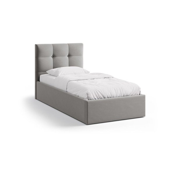 Letto singolo imbottito grigio con contenitore con rete inclusa 90x200 cm Phaedra – Micadoni 