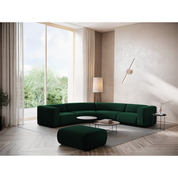 Divano angolare verde scuro con rivestimento in velluto Ekahi – Makamii-image-1