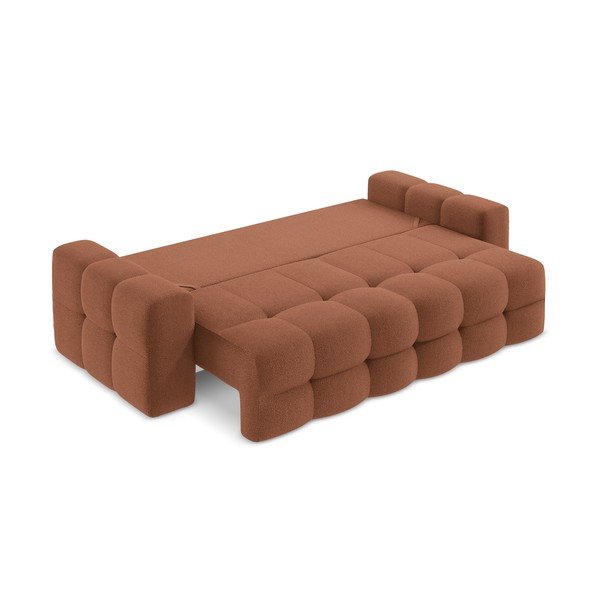 Divano color terracotta allungabile con rivestimento in bouclé 255 cm Milu – Makamii-image-3