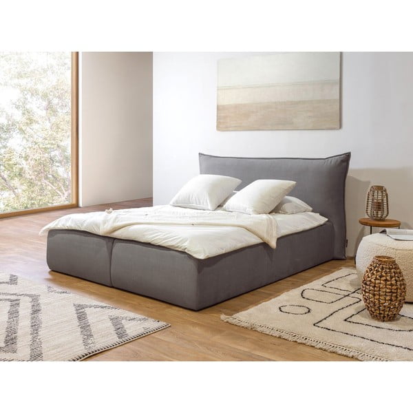 Letto matrimoniale imbottito grigio scuro con contenitore con griglia 160x200 cm Jade - Bobochic Paris-image-1