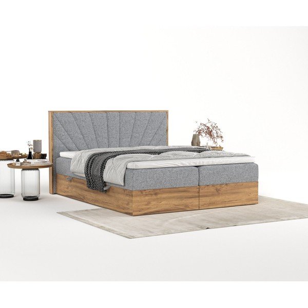Letto boxspring con contenitore in colore grigio-naturale 180x200 cm Asahi - Maison de Rêve-image-4