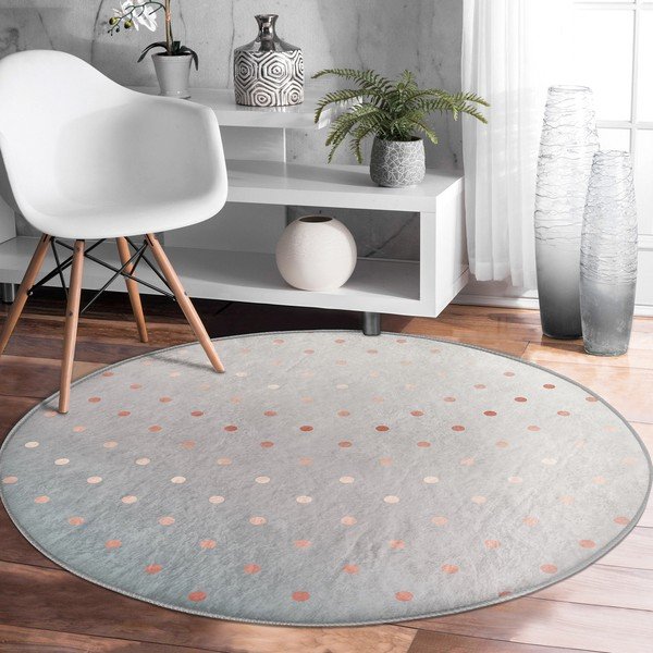 Tappeto rotondo lavabile di colore grigio-rame adatto per aspirapolvere robot ø 120 cm Comfort - Mila Home-image-2