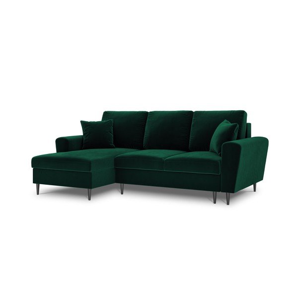 Divano angolare verde allungabile e con contenitore (con penisola a sinistra/con chaise lounge) con rivestimento in velluto Kyoto – Cosmopolitan Design-image-4