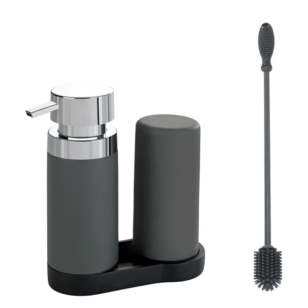Set dispenser detersivo per piatti con spazzola in silicone grigio Easy Squeez-e - Wenko