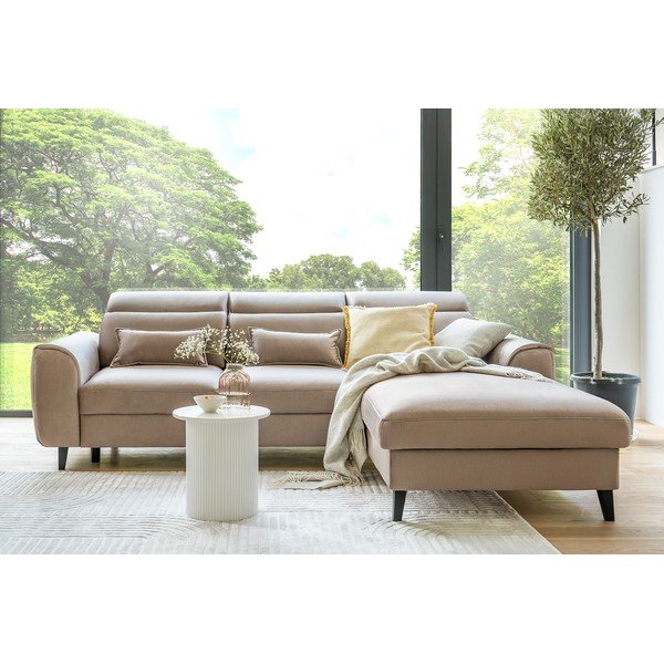 Divano angolare marrone chiaro allungabile/con contenitore (con penisola a destra/con chaise lounge) e rivestimento in velluto Foble – ELTAP-image-3