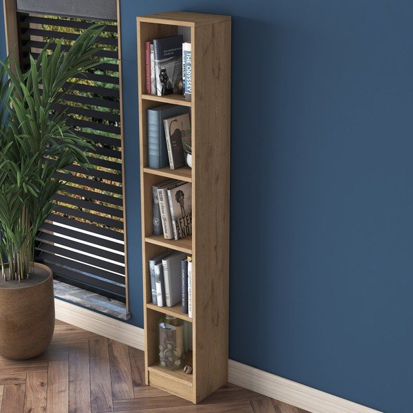 Libreria in noce decorata in colore naturale 30x170 cm Allen - Kalune Design-image-3