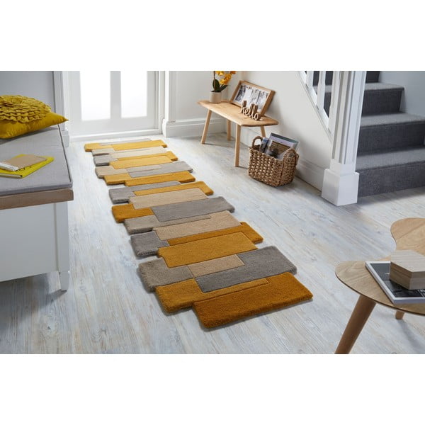 Tappeto in lana giallo/beige 60x230 cm Collage - Flair Rugs-image-1