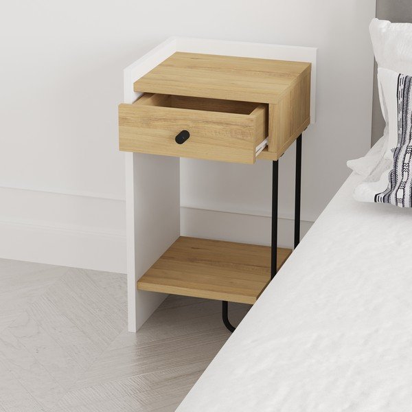 Comodino in rovere bianco/naturale con mensole Mercure - Marckeric-image-1