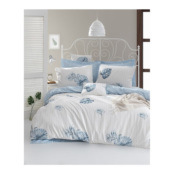 Biancheria da letto matrimoniale in cotone Ranforce con lenzuolo Blu, 200 x 220 cm Terezie - Mijolnir