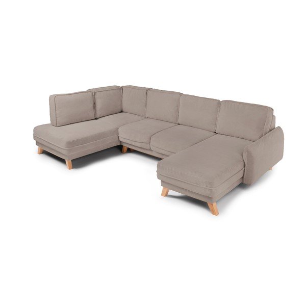 Divano angolare grigio tortora allungabile/con contenitore (con penisola a sinistra/a U) con rivestimento in velluto a coste Tori – Bonami Selection-image-1