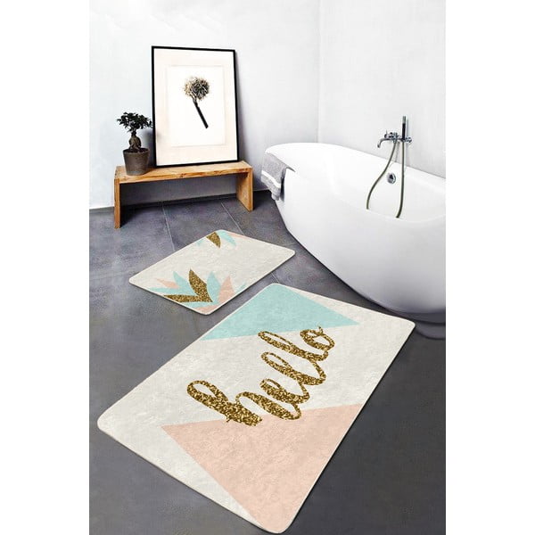 Set di tappetini per il bagno in velluto crema/dorati 2 pz 60x100 cm Hello – Mila Home-image-4