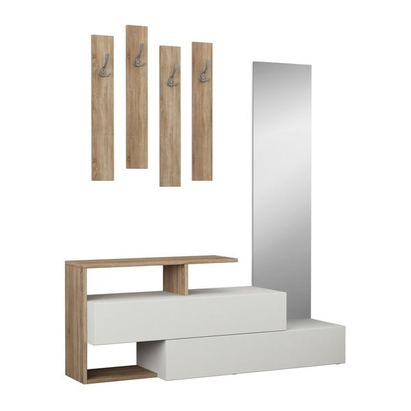 Set botníku se zrcadlem a nástěnného věšáku Ramda Oak