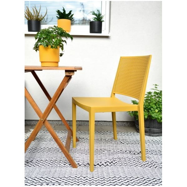 Sedia da giardino in plastica gialla Grid - Rojaplast-image-1