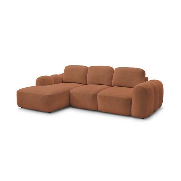 Divano angolare arancione allungabile/con contenitore (con penisola a sinistra/con chaise lounge) con rivestimento in bouclé Montaigne – Bobochic Paris-image-3