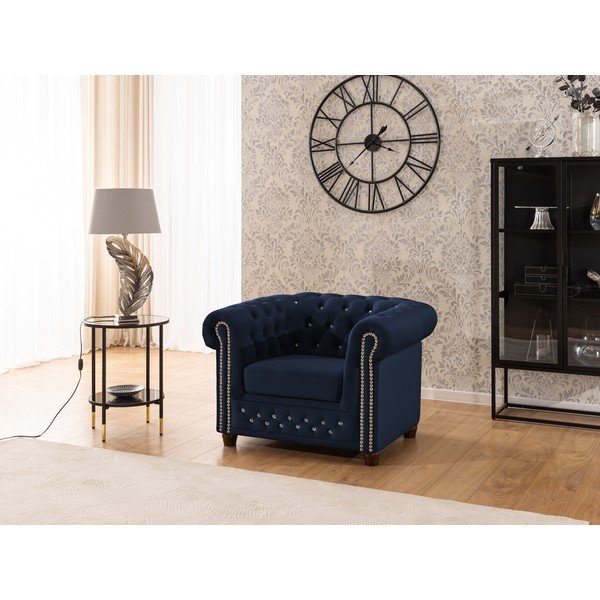Poltrona chesterfield blu con rivestimento in velluto York Blik – Ropez-image-4