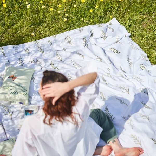 Copripiumino in cotone bianco e verde per letto matrimoniale 200x200 cm Monterosso - Happy Friday-image-4