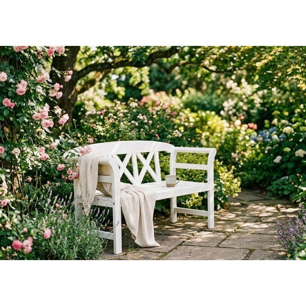 Panchina da giardino in legno bianco Vancouver - Garden Pleasure-image-1