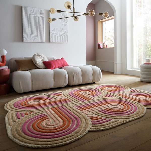 Tappeto rosa in lana tessuto a mano 140x200 cm Spiral Shaped  – Flair Rugs-image-1