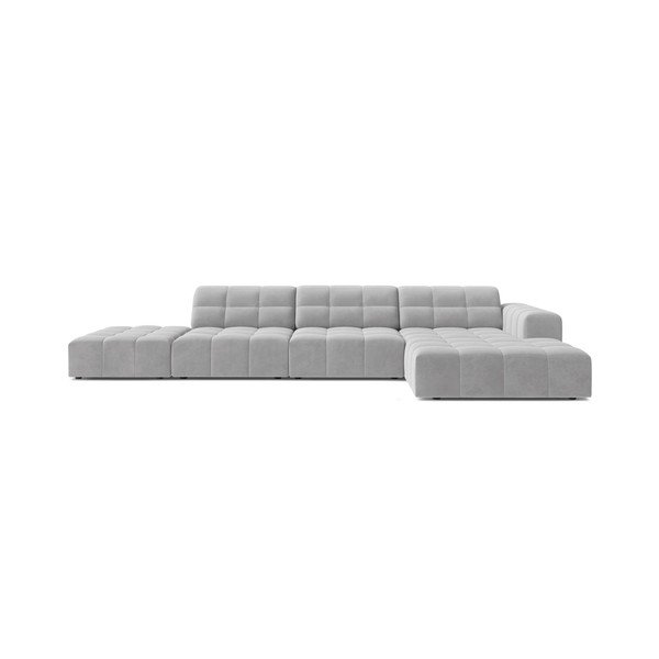 Divano angolare grigio chiaro (con penisola a destra/con chaise lounge) con rivestimento in velluto Chicago – Cosmopolitan Design