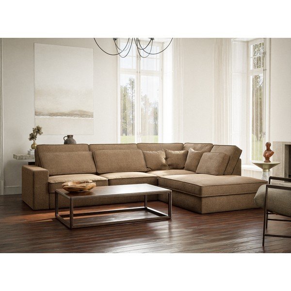 Divano angolare marrone chiaro (con penisola a destra/a L) con rivestimento in ciniglia Kirou – Maison de Rêve-image-1