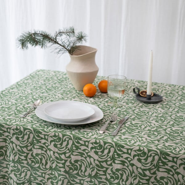 Tovaglia in lino 140x200 cm Evergreen Damask – Linen Tales-image-4