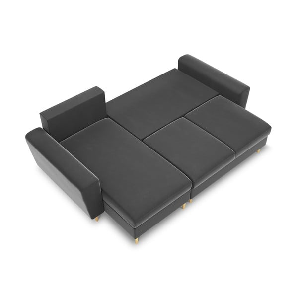 Divano angolare grigio chiaro allungabile e con contenitore con rivestimento in velluto Kyoto – Cosmopolitan Design-image-1