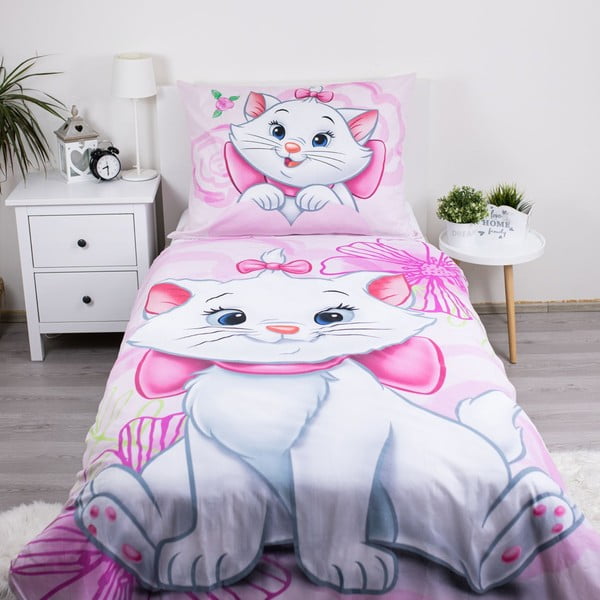 Set copripiumino e federa da bambini rosa in cotone per letto singolo 140x200 cm Marie Cat "Pink" – Jerry Fabrics-image-1