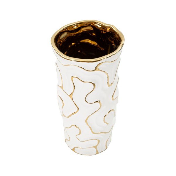 Vaso bianco/dorato in ceramica (altezza totale 25 cm) Adore – Mauro Ferretti-image-2