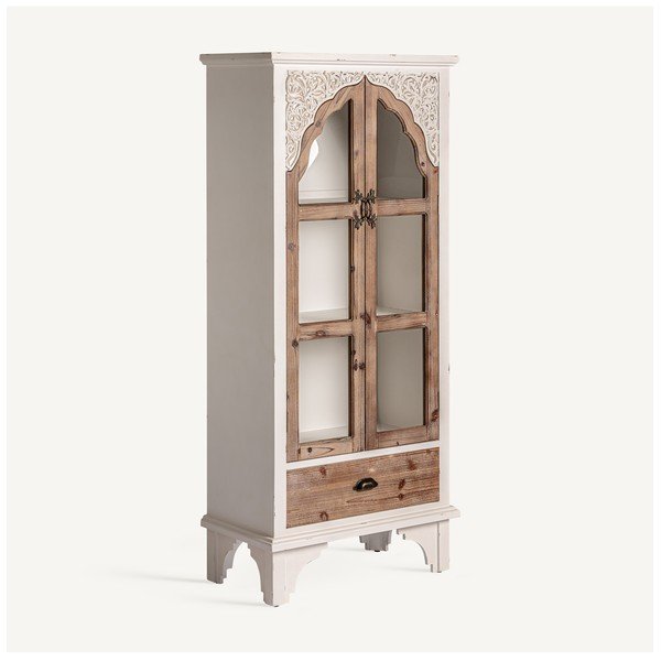 Vetrina in legno di abete in colore bianco e naturale 77x168 cm Siena - Burkina-image-2