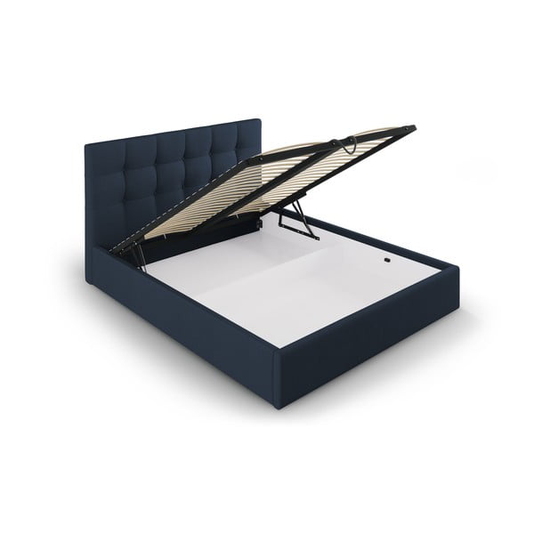 Letto matrimoniale imbottito blu scuro con contenitore con griglia 160x200 cm Nerin - Mazzini Beds-image-3