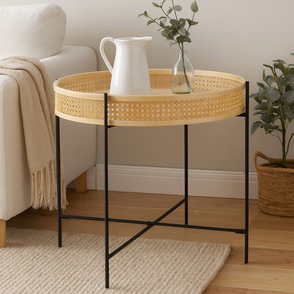 Tavolino da salotto rotondo di colore naturale in rattan ø 60 cm Depok – Premier Housewares-image-1