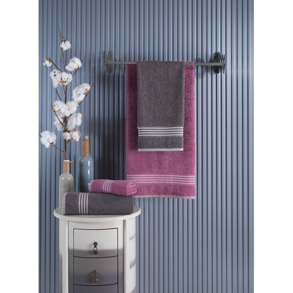 Set di asciugamani per viso e corpo rosa e color antracite in cotone 4 pz – Mila Home-image-3