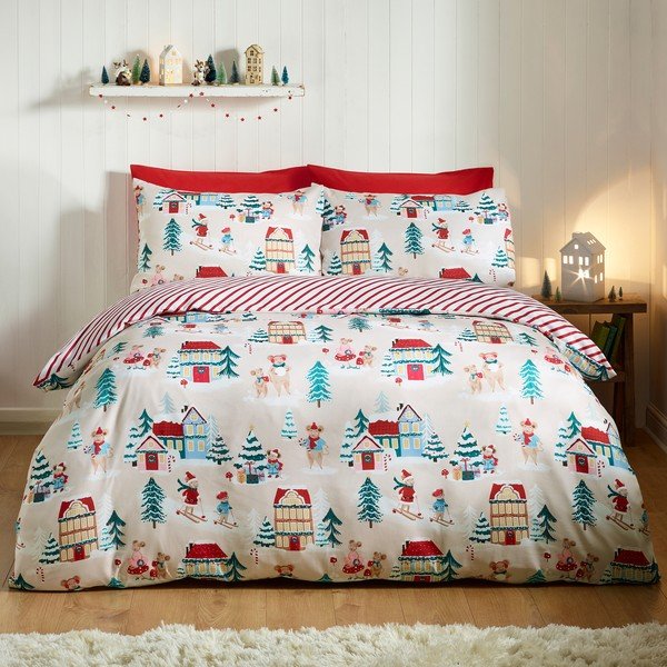 Set copripiumino e federa per letto singolo 135x200 cm Christmas Mouse Town – Catherine Lansfield-image-2