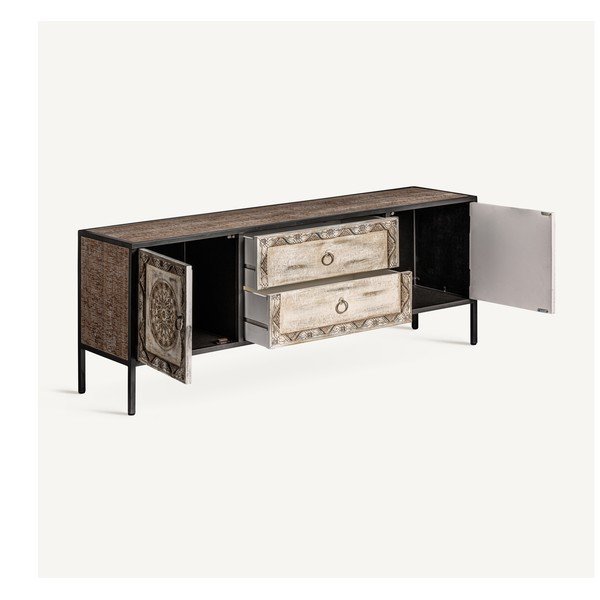 Tavolo TV in legno di abete in colore naturale 135x55 cm Jaipur - Burkina-image-3