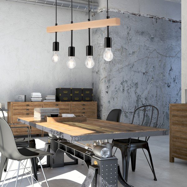 Lampadario nero/di colore naturale Orazio – LAMKUR-image-1