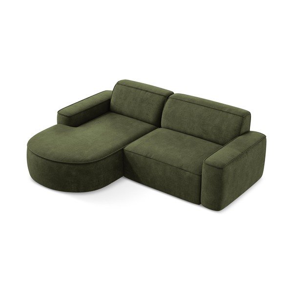 Divano angolare verde (con penisola a sinistra/con chaise lounge) con rivestimento in ciniglia Omao – Makamii-image-2