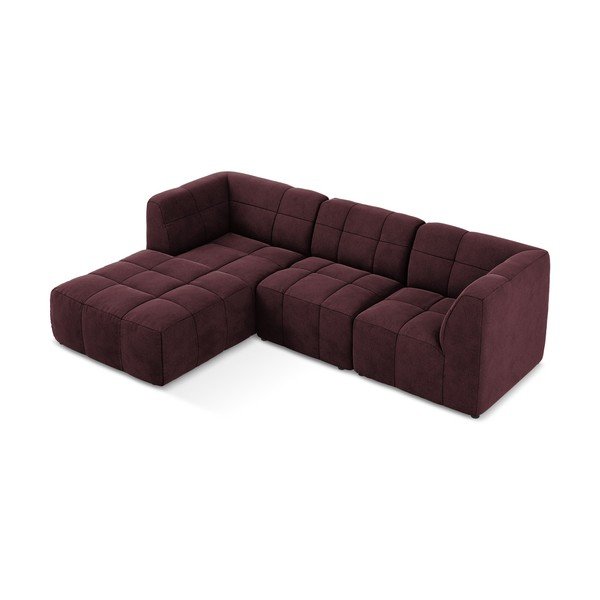 Divano angolare burgundy (con penisola a sinistra/con chaise lounge) con rivestimento in velluto Aloha – Makamii-image-3