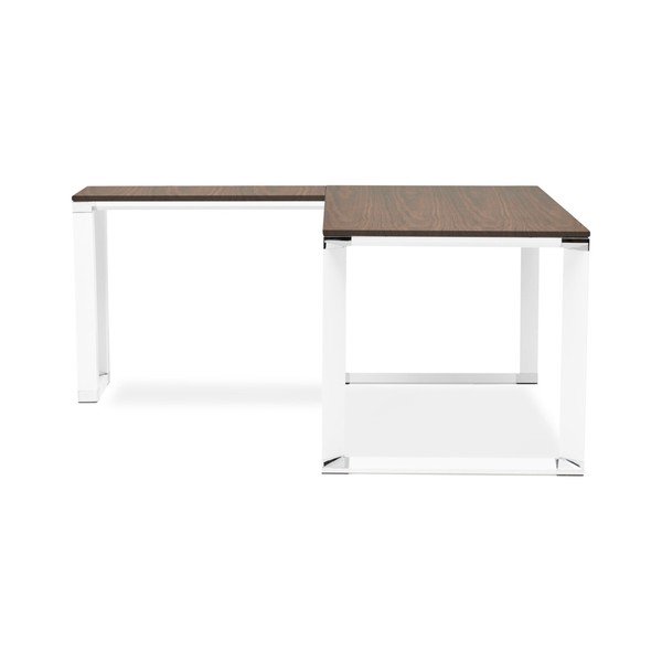 Scrivania angolare bianca con piano in legno di noce Warner - Kokoon-image-3