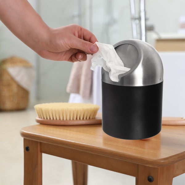 Cestino per la spazzatura nero in acciaio inox 1,2 l BLACK – Orion-image-1