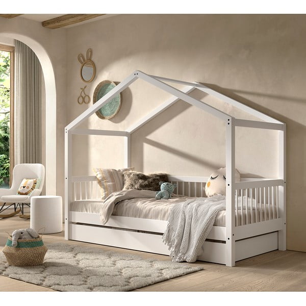 Letto per bambini in legno di faggio bianco con letto estraibile 90x200 cm Forrest - Vipack-image-3