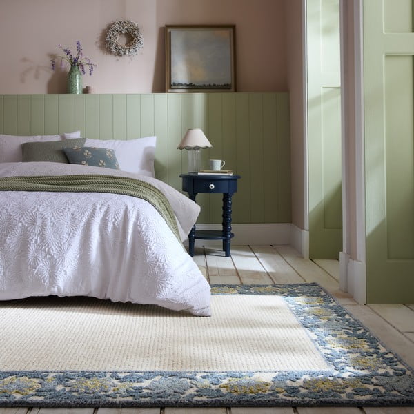 Tappeto blu/avorio in misto lana tessuto a mano 120x170 cm Myla Floral Frame – Flair Rugs-image-1