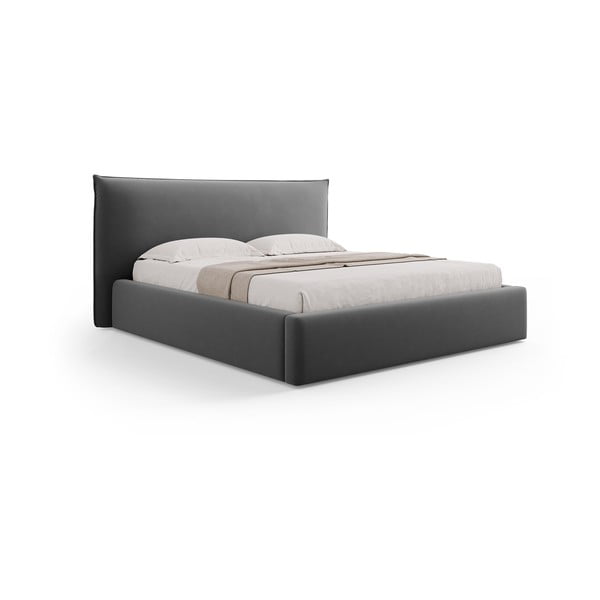 Letto matrimoniale imbottito grigio scuro con contenitore e doghe 180x200 cm Elio - Milo Casa-image-4